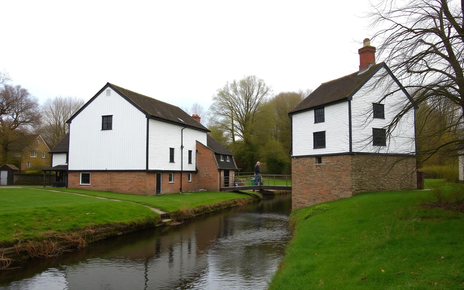Halstead's white weatherboarded mill buildings beside the river